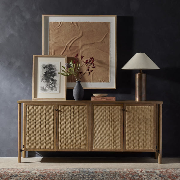 Four Door Vernon Sideboard styled in moody living room