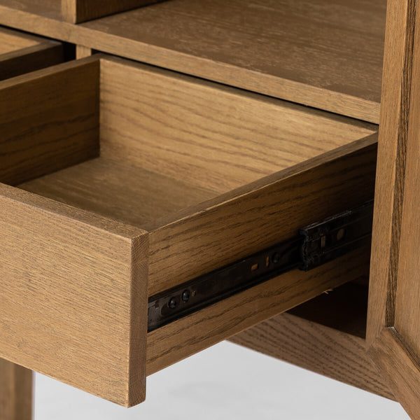 Amelia Oak Bar Cabinet - interior storage drawers