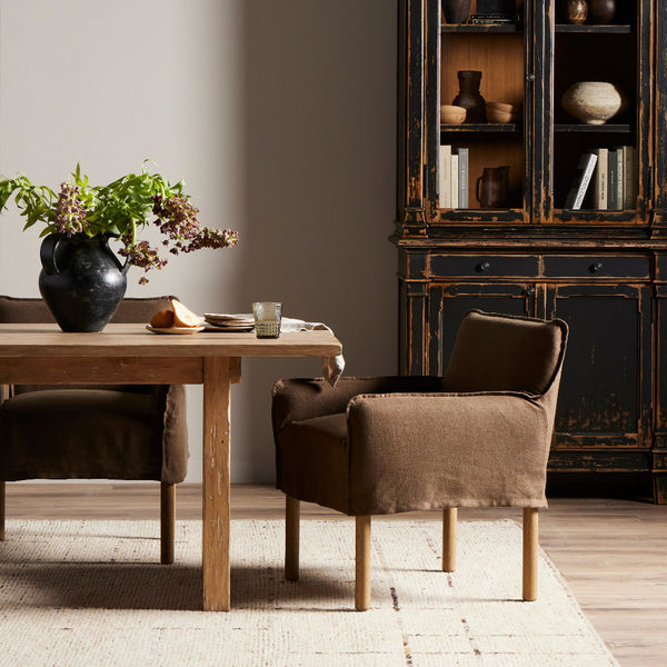 Ava Slipcover Dining Chair - Coffee Linen - Styled in Dining Room
