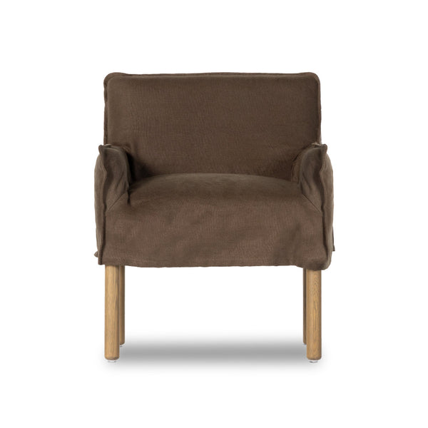 Ava Slipcover Dining Chair Front View - Coffee Linen