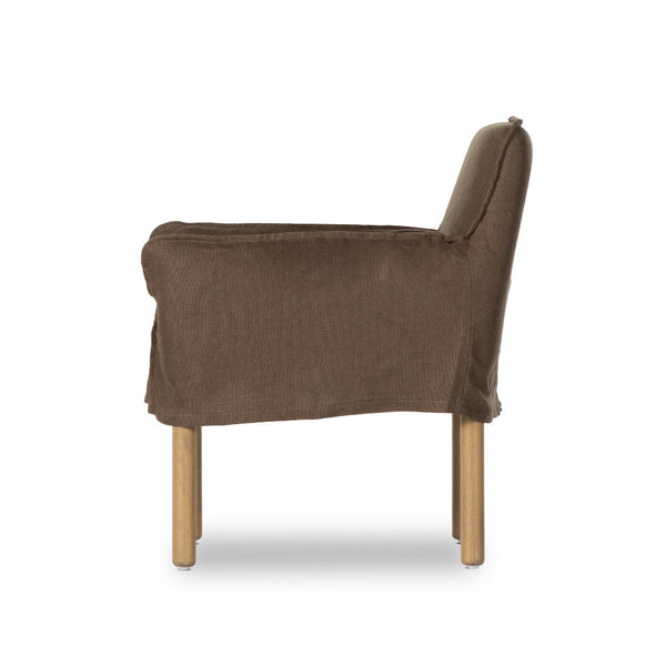 Ava Slipcover Dining Chair Side View - Coffee Linen