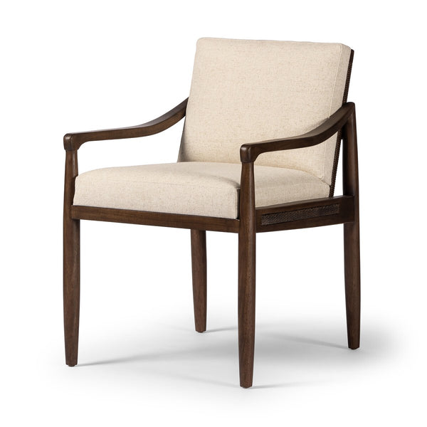 Crosby Dining Arm Chair - dark wood frame and woven rattan