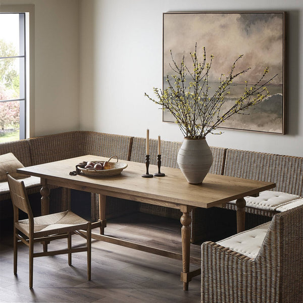 Bedford Oak Extension Dining Table styled with banquette