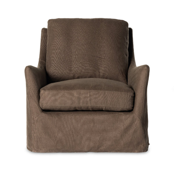 Moira Slipcover Swivel Chair - Coffee Linen Front View
