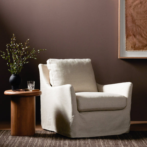 Moira Slipcover Swivel Chair - Natural Linen Styled