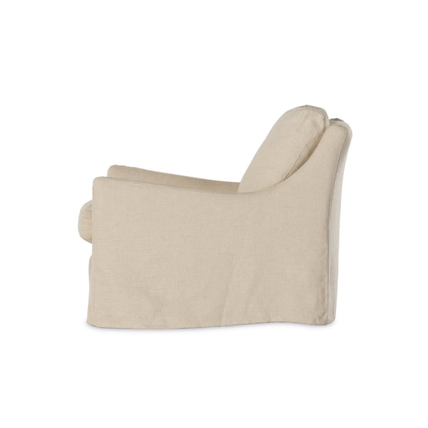Moira Slipcover Swivel Chair - Natural Linen - Side View