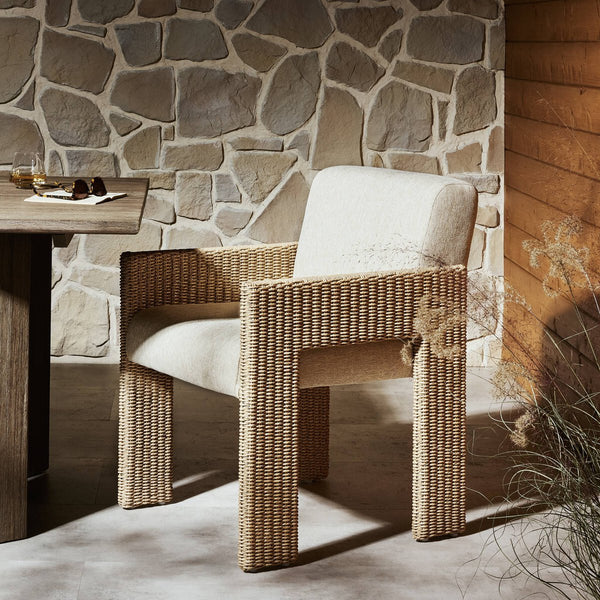 Azzio Outdoor Dining Chair styled on stone patio