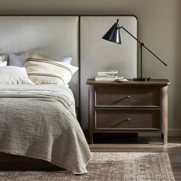 Renard Nightstand styled in moody bedroom 