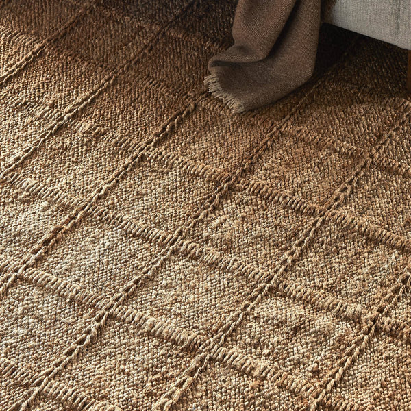 Grid Natural Jute Rug styled in living room