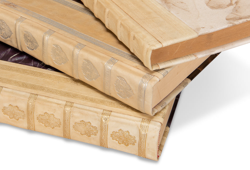 Ivory Leather Decorative Book Set Closeup