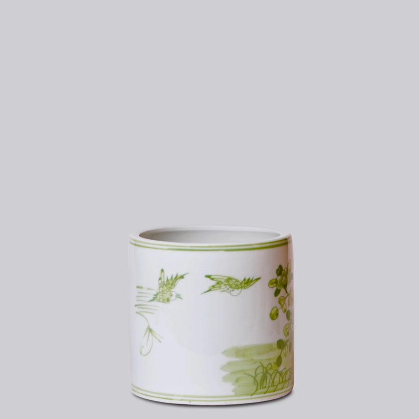 Green Bird and Flower Cachepot Back