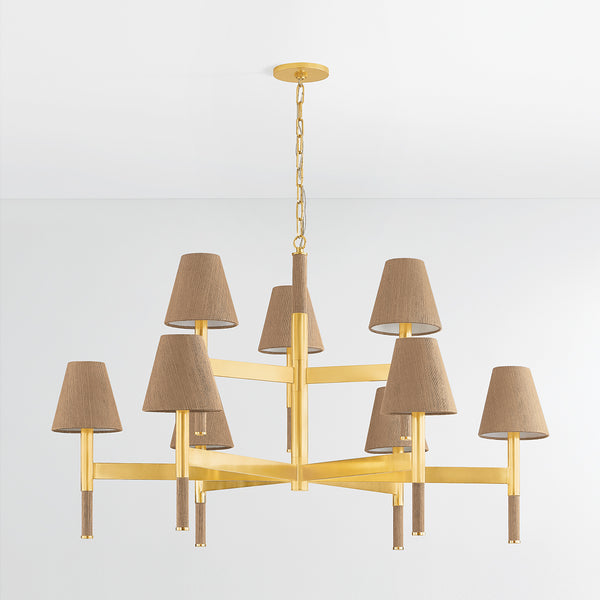 Lindenwood Nine Light Chandelier with grasscloth shades