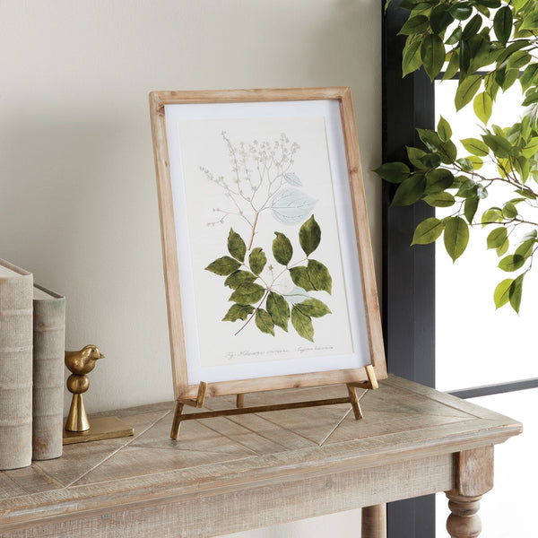 Logan Gold Easel with botanical framed art