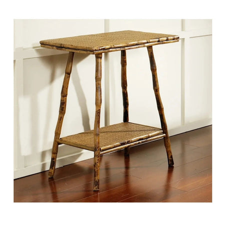 Tortoise Bamboo Rectangle Accent Table in hallway