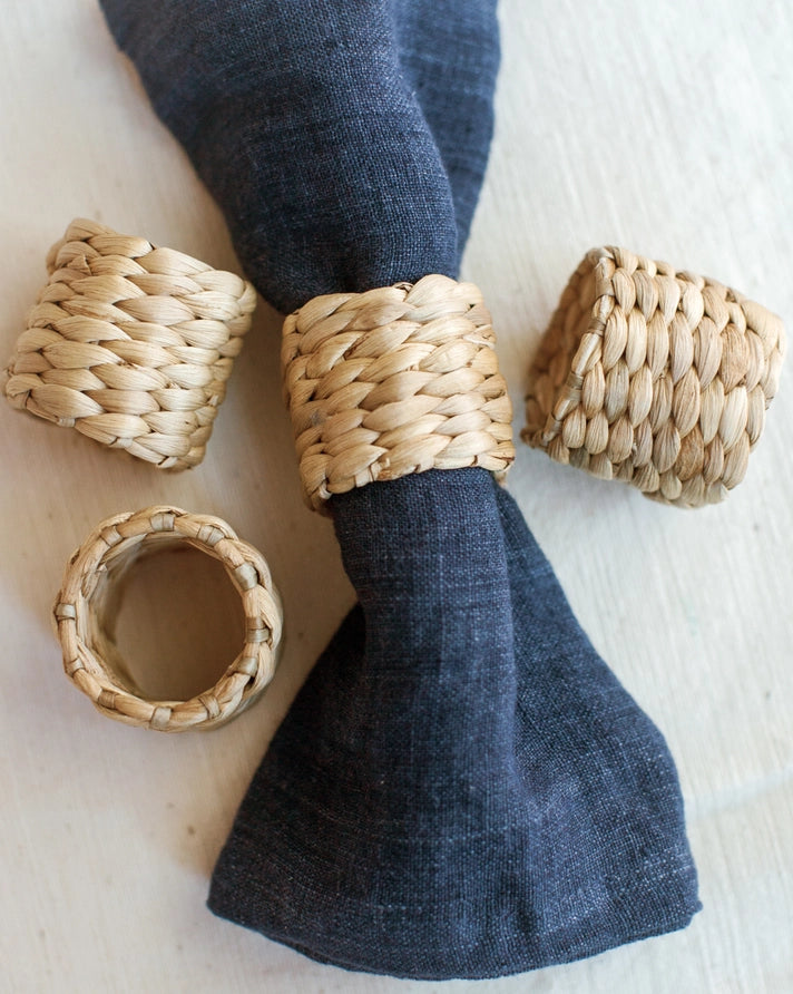 Water Hyacinth Napkin Rings with blue napkin