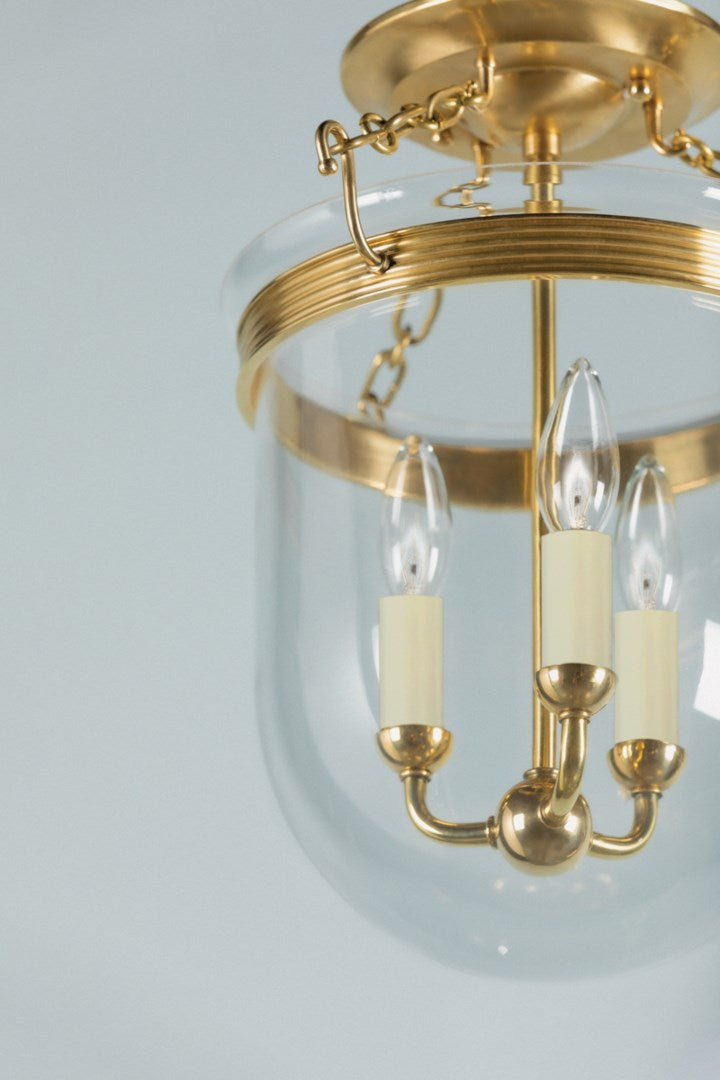 Rousham Glass Semi Flush Mount Brass Details