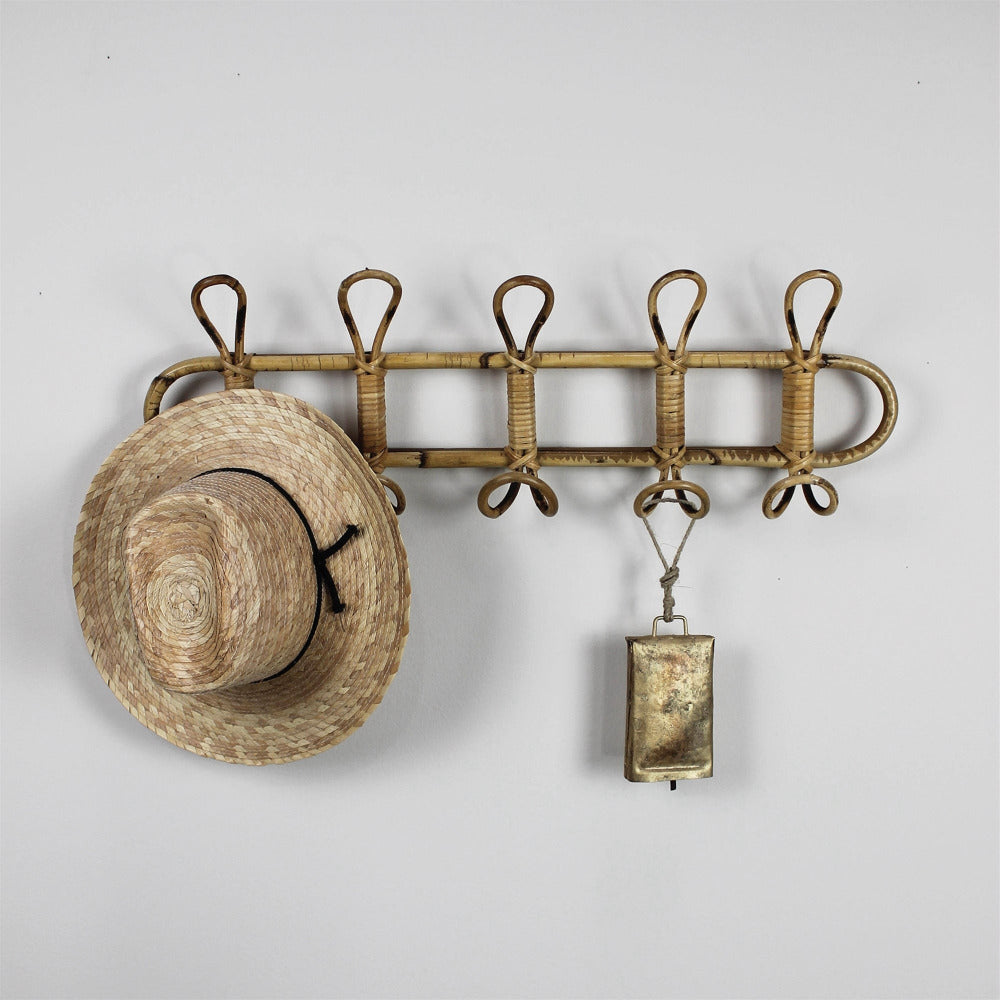 Cayman Rattan Wall Hooks styled with hat