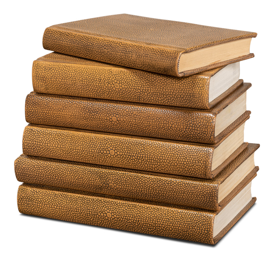 Shagreen Decorative Book Set - Traditional Brown Leather