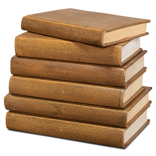 Shagreen Decorative Book Set - Traditional Brown Leather