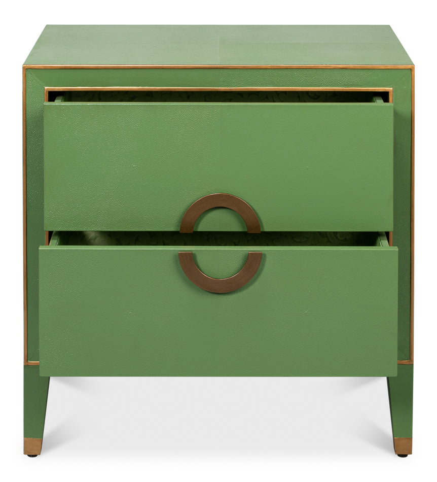 Gideon Verde Shagreen Nightstand with open drawers