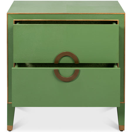 Gideon Verde Shagreen Nightstand with open drawers