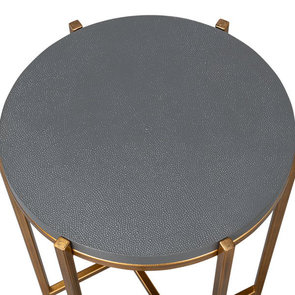Slate Shagreen Accent Table Textured Leather Top