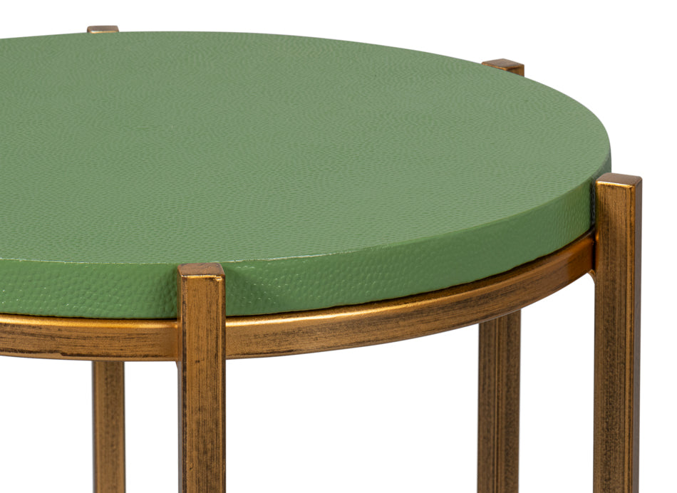Verde Shagreen Accent Table Textured Leather top