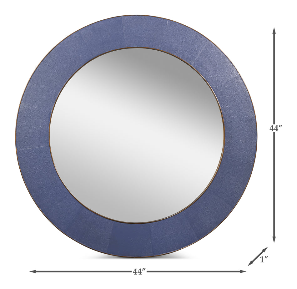 Jacques Marine Blue Textured Leather Shagreen Round Wall Mirror dimensions