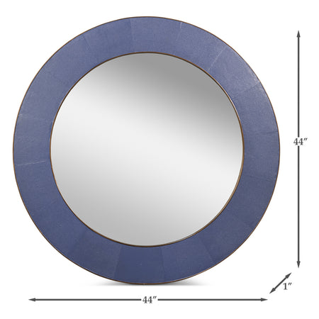 Jacques Marine Blue Textured Leather Shagreen Round Wall Mirror dimensions