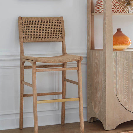 Flint Natural Bar Stool with Woven back