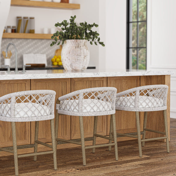 Palecek Otis Woven Rope Counter Stool in kitchen