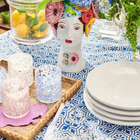 Torcello Blue Spotted Glass Set styled on table