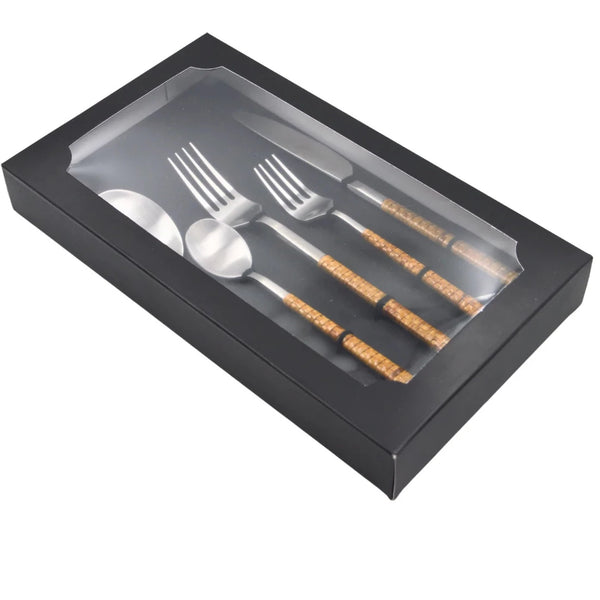 Rattan Wrapped Cutlery Set in box