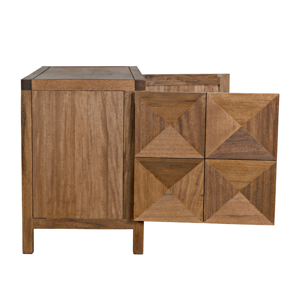 Two Door Quadrant Sideboard - Cabinet Doors open