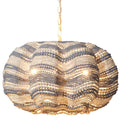 Blue Stripe Beaded Clamshell Chandelier illuminated