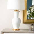 Madeline White Ceramic Lamp styled on dresser