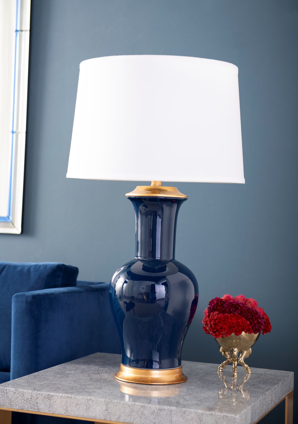 Madeline Navy Lamp with white shade