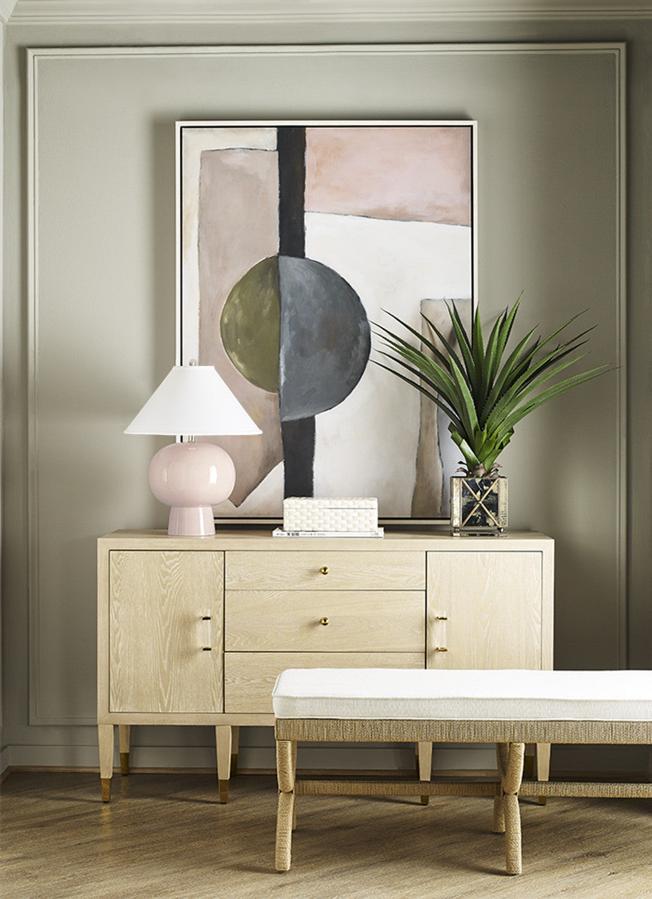 Javon Cerused Oak Buffe Styled with pink lamp
