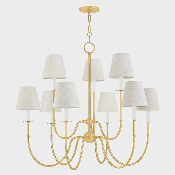 Vivien Large Chandelier - Nine Lights with Textured Linen Tapered Shades