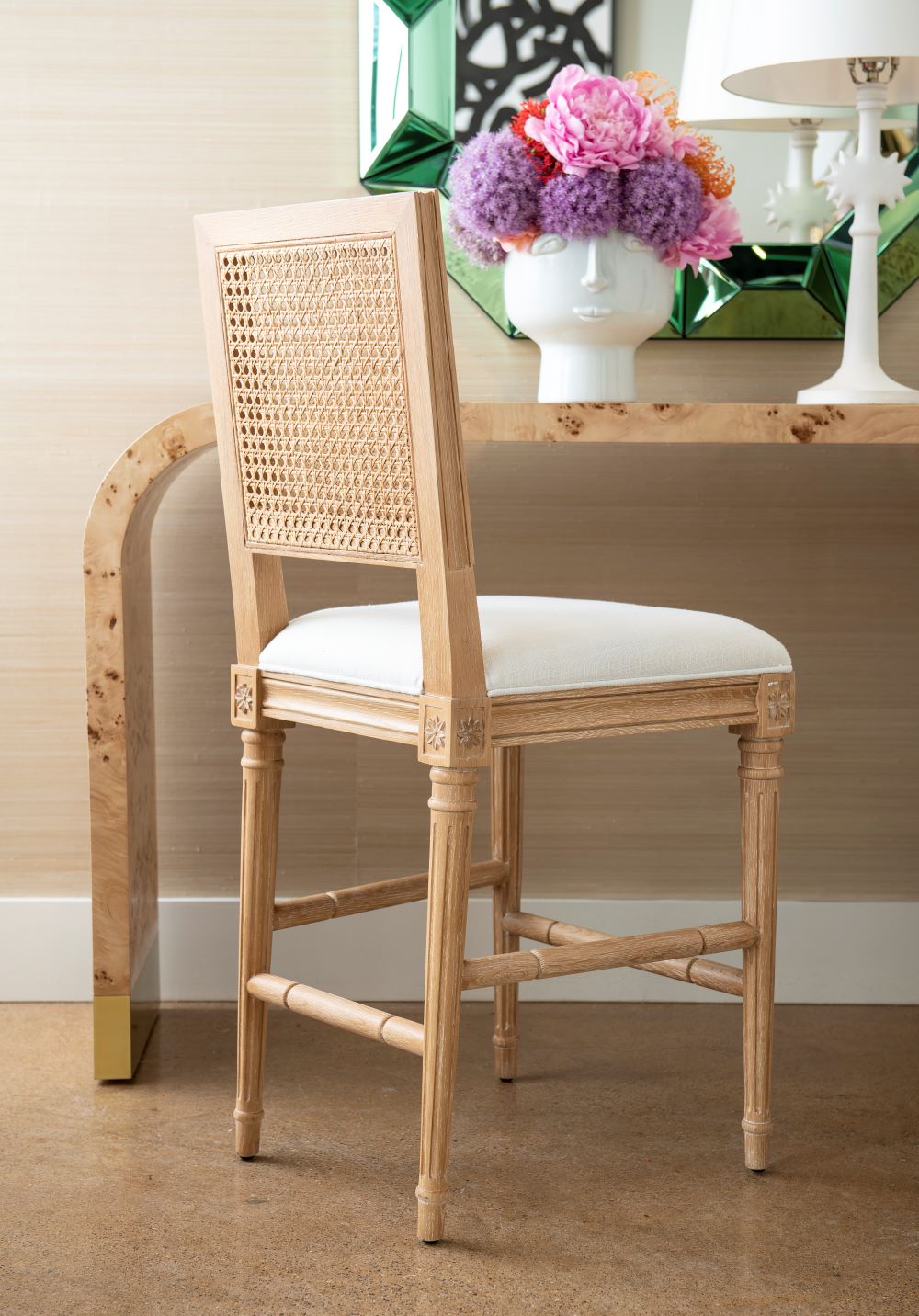 Beatrice Counter Stool styled with Andi Burl Console