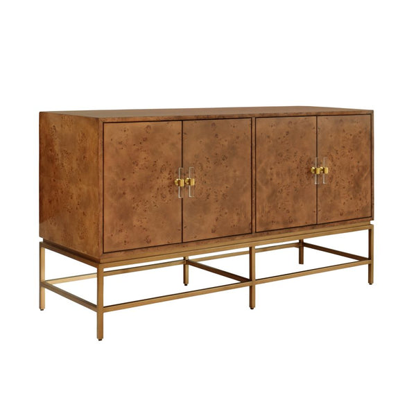 Albert Dark Burl Buffet with antique brass metal base