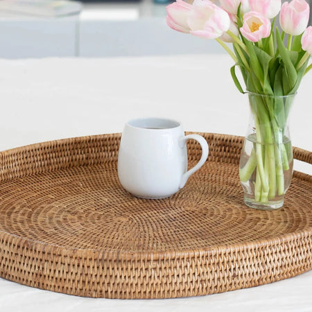Salina Oval Rattan Tray Styled
