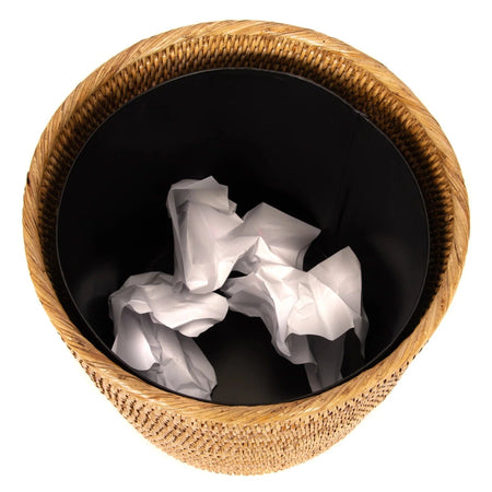 Woven Rattan Wastebasket with metal liner