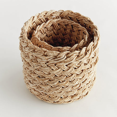 Abaca Braid Round  Storage Basket Set nested