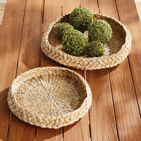 Abaca Braid Round Tray Set with moss balls