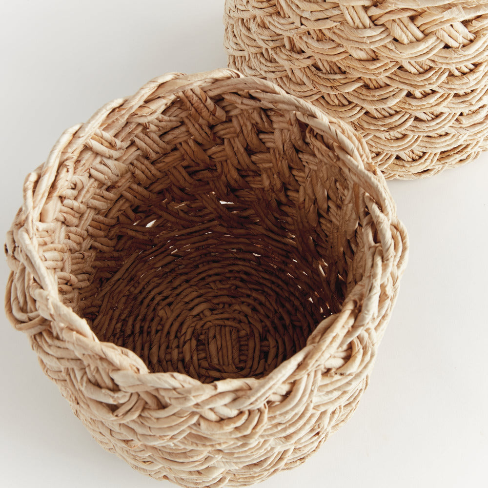 Abaca Braid Storage Basket Set interior closeup
