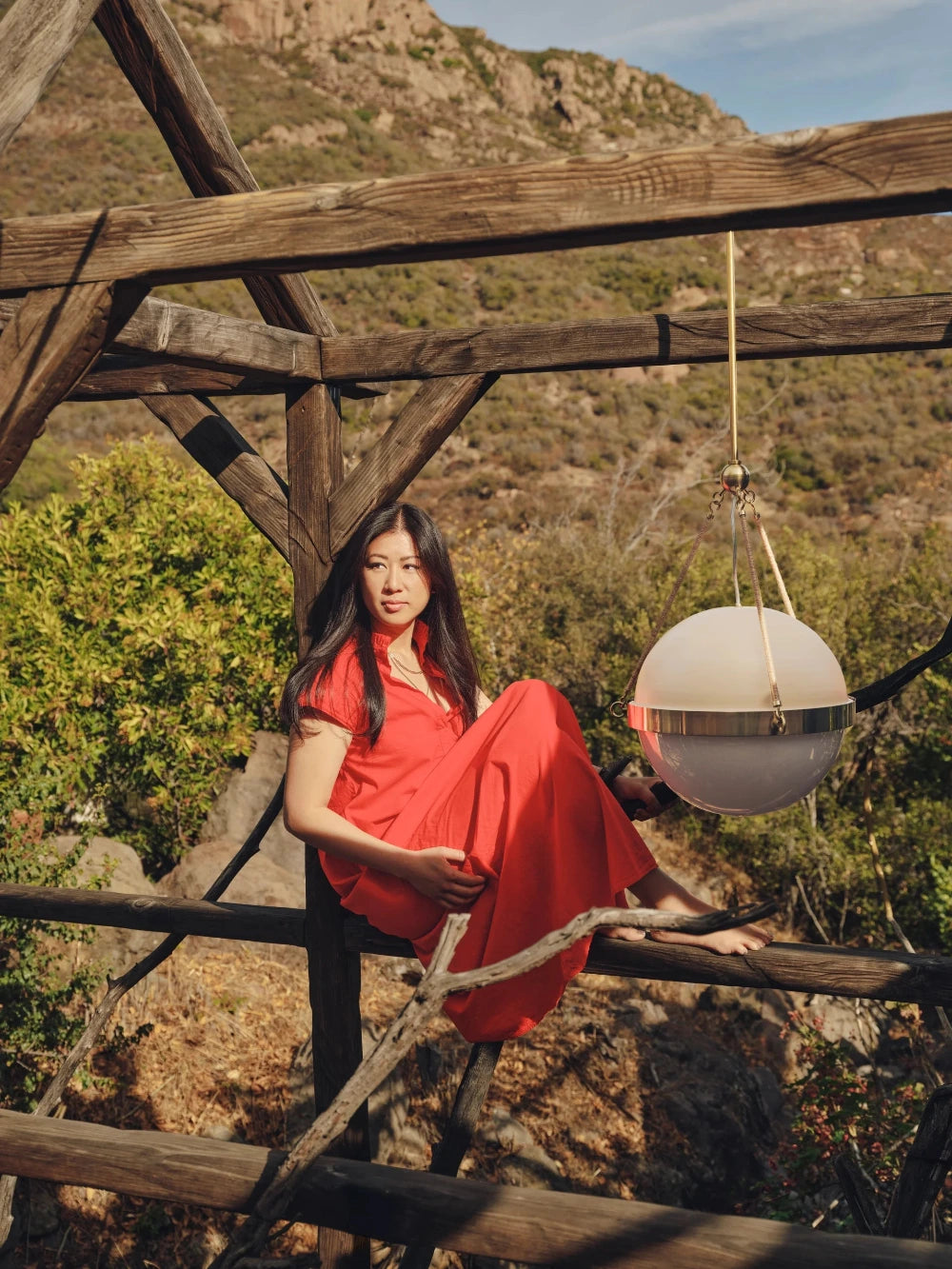 Abbie Glass Globe Pendant with designer Mandy Cheng