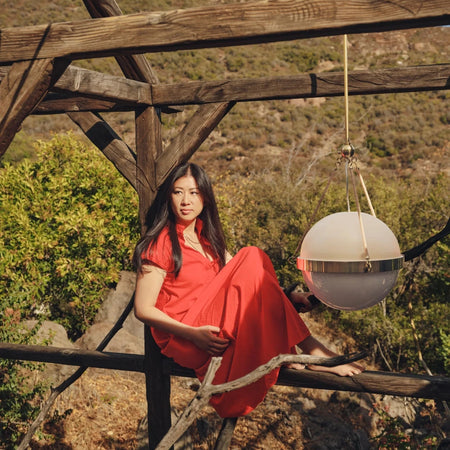 Abbie Glass Globe Pendant with designer Mandy Cheng