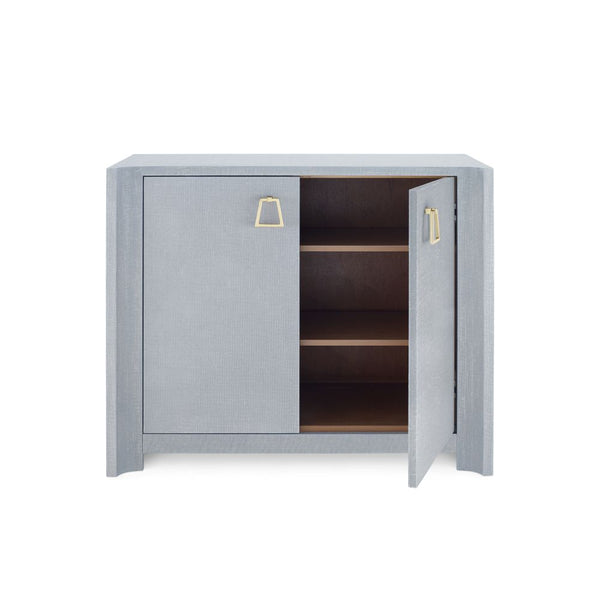 Adrienne Grey Linen Cabinet with Open Doors - Stained Interior Shelves