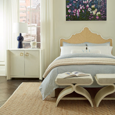 Adrienne White Linen Cabinet styled in bedroom